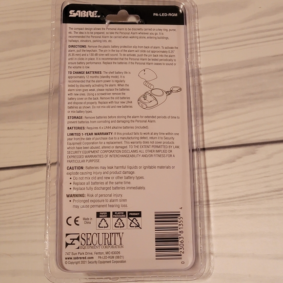 Sabre personal alarm with LED light & key ring NWT factory sealed - Picture 2 of 2